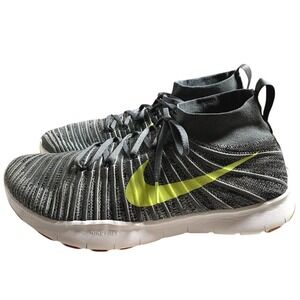 Nike Free Train Force Flyknit Mens 14 Wolf Gray Yellow Swoosh Athletic Shoes